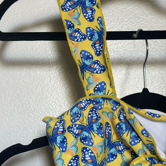 Butterfly Swim Suit / Bikini Set size Medium Yellow Blue Tie Beachwear - Picture 2 of 3
